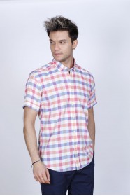 SHORT SLEEVE, REGULAR FIT, BUTTONED COTON SHIRT. SAXBLUE