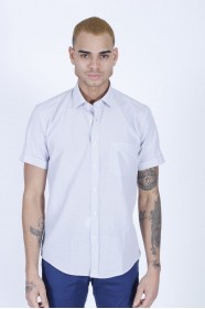 COTTON SHIRT IN NAVY BLUE COLOUR, SHORT SLEEVES, AND REGULAR FIT MOLD.
