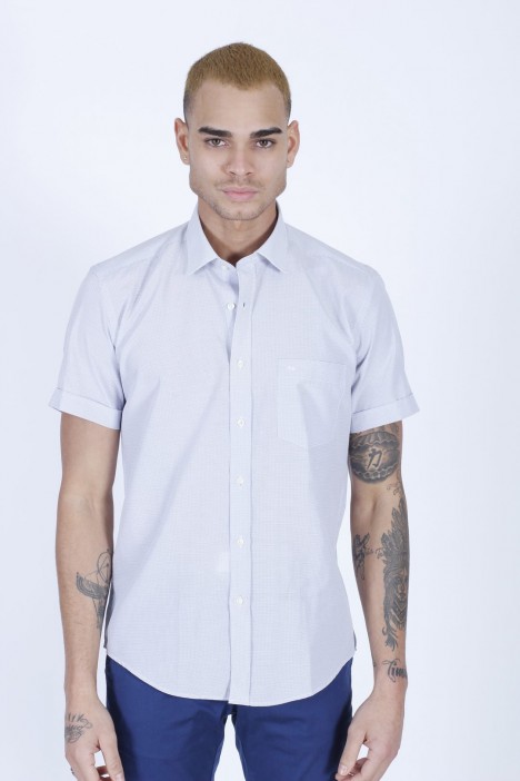 COTTON SHIRT IN NAVY BLUE COLOUR, SHORT SLEEVES, AND REGULAR FIT MOLD.