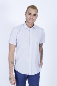 COTTON SHIRT IN NAVY BLUE COLOUR, SHORT SLEEVES, AND REGULAR FIT MOLD.