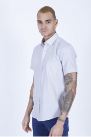 COTTON SHIRT IN NAVY BLUE COLOUR, SHORT SLEEVES, AND REGULAR FIT MOLD.