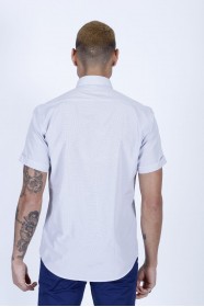 COTTON SHIRT IN NAVY BLUE COLOUR, SHORT SLEEVES, AND REGULAR FIT MOLD.