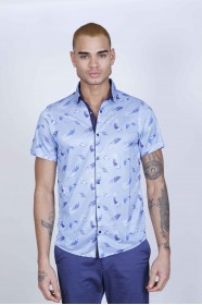 BLUE COLORED, SPORT COTTON SHIRT, SHORT SLEEVE, BUTTON FASTENING ON THE FRONT