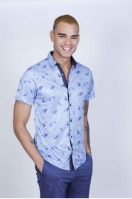 BLUE COLORED, SPORT COTTON SHIRT, SHORT SLEEVE, BUTTON FASTENING ON THE FRONT