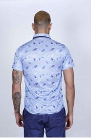 BLUE COLORED, SPORT COTTON SHIRT, SHORT SLEEVE, BUTTON FASTENING ON THE FRONT