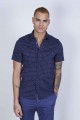 SPORT COTTON SHIRT IN SAX BLUE COLORED, SHORT SLEEVE, SNAP-BUTTON ON THE FRONT.
