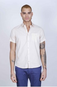 SPORT COTTON SHIRT IN CREAM, SHORT SLEEVE, SNAP-BUTTON ON THE FRONT.
