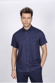 SPORT COTTON SHIRT IN NAVY BLUE COLORED, SHORT SLEEVE, SNAP-BUTTON ON THE FRONT.