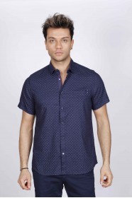 SPORT COTTON SHIRT IN NAVY BLUE COLORED, SHORT SLEEVE, SNAP-BUTTON ON THE FRONT.