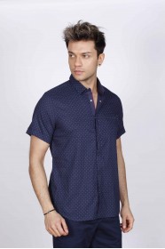 SPORT COTTON SHIRT IN NAVY BLUE COLORED, SHORT SLEEVE, SNAP-BUTTON ON THE FRONT.