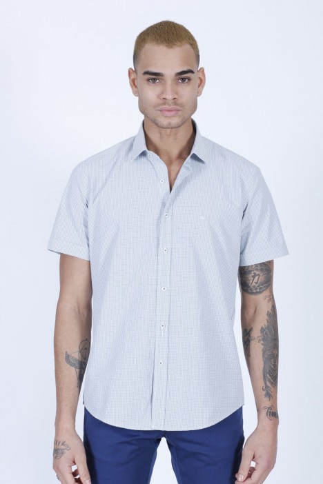 COTTON SHIRT IN GREEN COLOUR, SHORT SLEEVES, AND REGULAR FIT MOLD.