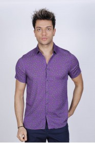 BAMBOO SHIRT IN PURPLE COLOUR, SHORT SLEEVES AND BUTTONS ON THE FRONT