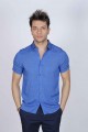 BAMBOO SHIRT IN SAX BLUE COLOUR, SHORT SLEEVES AND BUTTONS ON THE FRONT