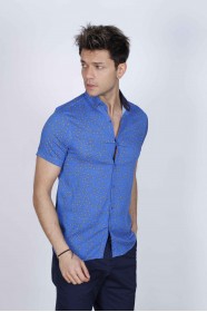 BAMBOO SHIRT IN SAX BLUE COLOUR, SHORT SLEEVES AND BUTTONS ON THE FRONT