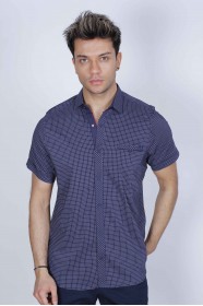 SPORT COTTON SHIRT WITH SHORT SLEEVE CHECKED FRONT. BROWN