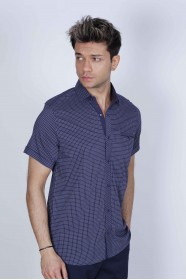 SPORT COTTON SHIRT WITH SHORT SLEEVE CHECKED FRONT. BROWN