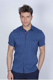 SPORT COTTON SHIRT WITH SHORT SLEEVE CHECKED FRONT. TURQUOISE