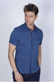 SPORT COTTON SHIRT WITH SHORT SLEEVE CHECKED FRONT. TURQUOISE