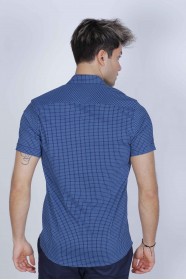 SPORT COTTON SHIRT WITH SHORT SLEEVE CHECKED FRONT. TURQUOISE