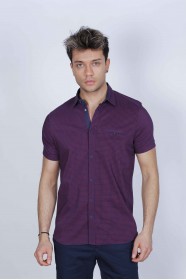 SPORT COTTON SHIRT WITH SHORT SLEEVE CHECKED FRONT. BORDO