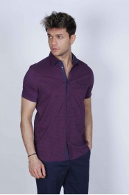 SPORT COTTON SHIRT WITH SHORT SLEEVE CHECKED FRONT. BORDO