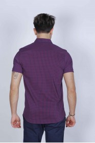 SPORT COTTON SHIRT WITH SHORT SLEEVE CHECKED FRONT. BORDO