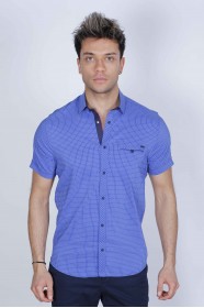 SPORT COTTON SHIRT WITH SHORT SLEEVE CHECKED FRONT. SAXBLUE