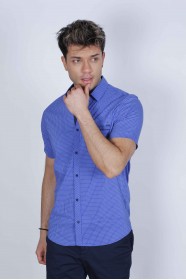 SPORT COTTON SHIRT WITH SHORT SLEEVE CHECKED FRONT. SAXBLUE