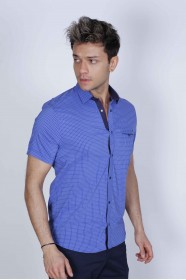 SPORT COTTON SHIRT WITH SHORT SLEEVE CHECKED FRONT. SAXBLUE