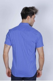 SPORT COTTON SHIRT WITH SHORT SLEEVE CHECKED FRONT. SAXBLUE