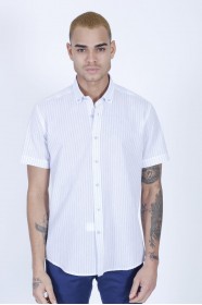 COTTON SHIRT IN BLUE COLOUR, SHORT SLEEVES, AND REGULAR FIT MOLD.