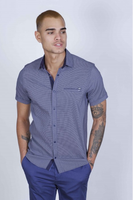 SPORT SHIRT WITH SHORT SLEEVE, CLOSURED FRONT SNAP-BUTTON FASTENING. BLACK