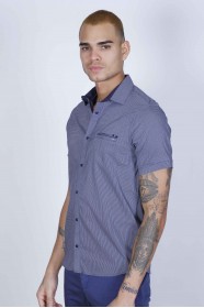 SPORT SHIRT WITH SHORT SLEEVE, CLOSURED FRONT SNAP-BUTTON FASTENING. BLACK