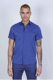 SPORT SHIRT WITH SHORT SLEEVE, CLOSURED FRONT SNAP-BUTTON FASTENING. NAVY BLUE