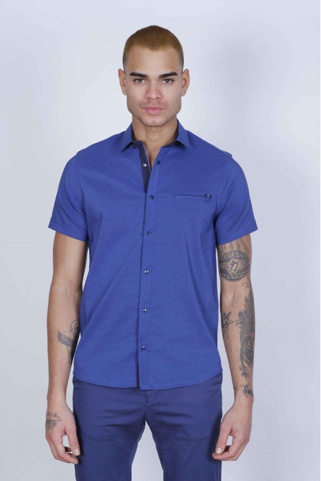 SPORT SHIRT WITH SHORT SLEEVE, CLOSURED FRONT SNAP-BUTTON FASTENING. NAVY BLUE