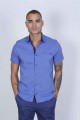 SPORT SHIRT WITH SHORT SLEEVE, CLOSURED FRONT SNAP-BUTTON FASTENING. DARK-NAVYBLUE