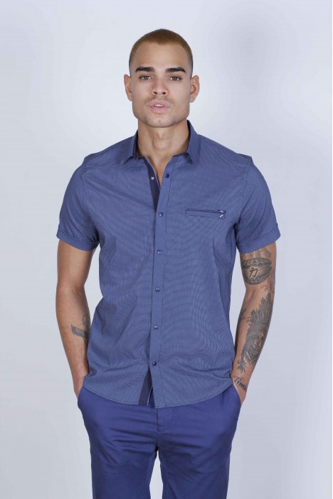SPORT SHIRT WITH SHORT SLEEVE, CLOSURED FRONT SNAP-BUTTON FASTENING. DARK-NAVYBLUE