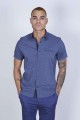 SPORT SHIRT WITH SHORT SLEEVE, CLOSURED FRONT SNAP-BUTTON FASTENING. NAVY BLUE