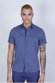 SPORT SHIRT WITH SHORT SLEEVE, CLOSURED FRONT SNAP-BUTTON FASTENING. DARK-NAVYBLUE