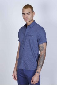 SPORT SHIRT WITH SHORT SLEEVE, CLOSURED FRONT SNAP-BUTTON FASTENING. DARK-NAVYBLUE