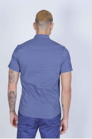 SPORT SHIRT WITH SHORT SLEEVE, CLOSURED FRONT SNAP-BUTTON FASTENING. DARK-NAVYBLUE