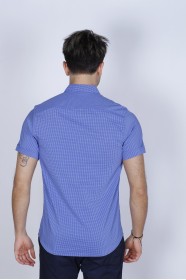 SPORT COTTON SHIRT IN BLUE COLORED, SHORT SLEEVE, SNAP-BUTTON ON THE FRONT.