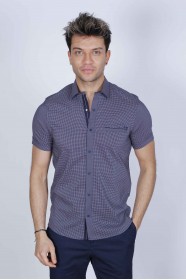 SPORT COTTON SHIRT IN BROWN COLORED, SHORT SLEEVE, SNAP-BUTTON ON THE FRONT.