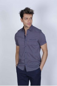 SPORT COTTON SHIRT IN BROWN COLORED, SHORT SLEEVE, SNAP-BUTTON ON THE FRONT.