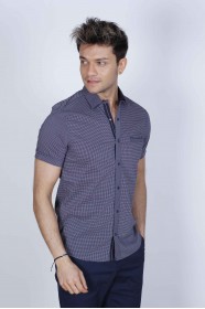 SPORT COTTON SHIRT IN BROWN COLORED, SHORT SLEEVE, SNAP-BUTTON ON THE FRONT.