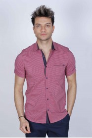 SPORT COTTON SHIRT IN PINK COLORED, SHORT SLEEVE, SNAP-BUTTON ON THE FRONT.