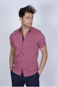 SPORT COTTON SHIRT IN PINK COLORED, SHORT SLEEVE, SNAP-BUTTON ON THE FRONT.