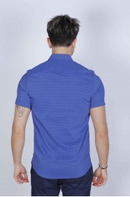 SPORT COTTON SHIRT IN SAX BLUE COLORED, SHORT SLEEVE, SNAP-BUTTON ON THE FRONT.