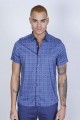 SPORT COTTON SHIRT IN SAX BLUE COLORED, SHORT SLEEVE, SNAP-BUTTON ON THE FRONT.