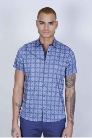 SPORT COTTON SHIRT IN CREAM, SHORT SLEEVE, SNAP-BUTTON ON THE FRONT.